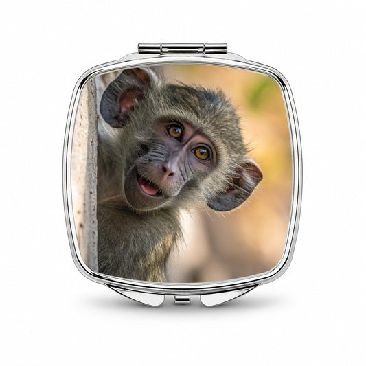 Curious Baboon Wildlife Nature Small Travel Purse Handbag Pocket Makeup Compact Mirror