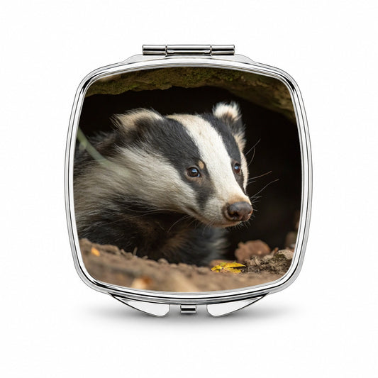 Curious Badger Wildlife Nature Small Travel Purse Handbag Pocket Makeup Compact Mirror