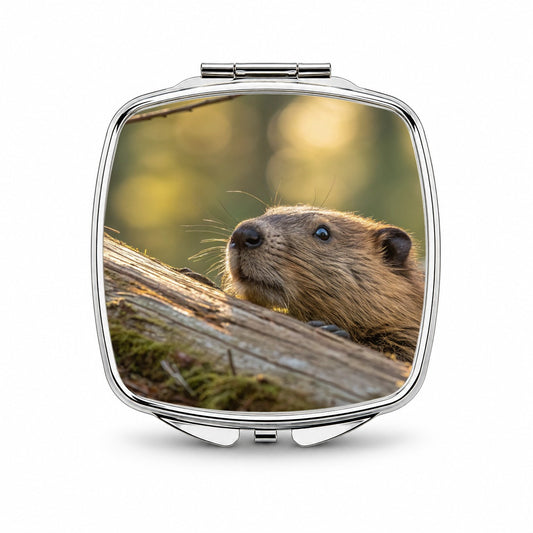 Curious Beaver Wildlife Nature Small Travel Purse Handbag Pocket Makeup Compact Mirror