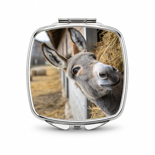 Curious Donkey Farm Life Small Travel Purse Handbag Pocket Makeup Compact Mirror