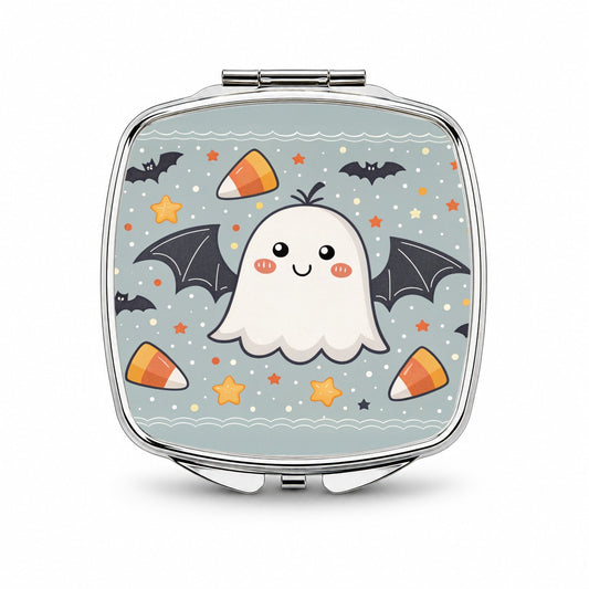 Cute Ghosts Bats Candy Corn Halloween Small Travel Purse Handbag Pocket Makeup Compact Mirror