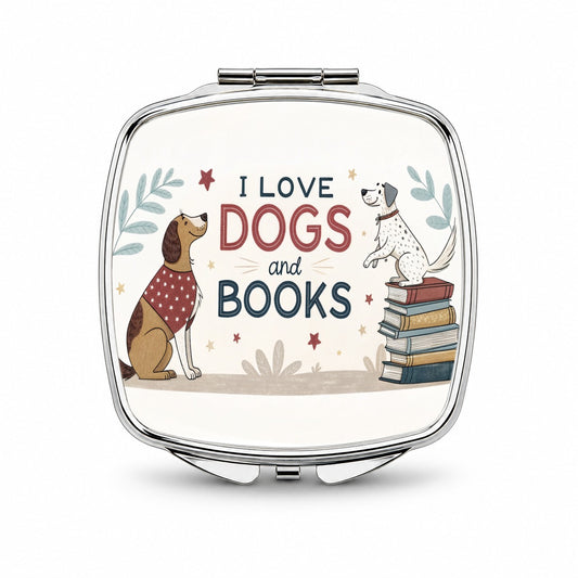Dogs Books Love Reading Small Travel Purse Handbag Pocket Makeup Compact Mirror
