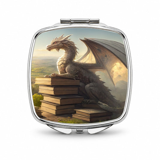 Dragon Books Reading Mountaintop Small Travel Purse Handbag Pocket Makeup Compact Mirror