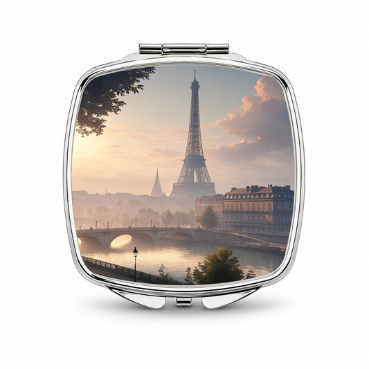 Eiffel Tower Paris France Morning Small Travel Purse Handbag Pocket Makeup Compact Mirror