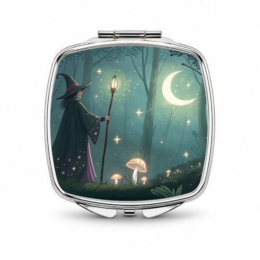 Enchanted Forest Witch Scene Small Travel Purse Handbag Pocket Makeup Compact Mirror