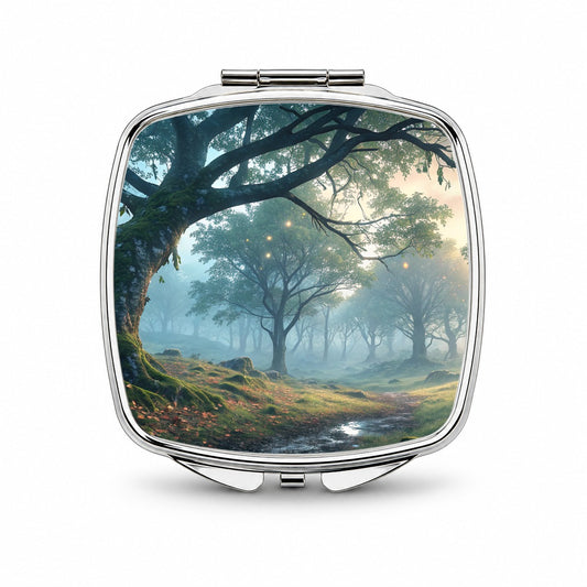 Enchanted Woodland Forest Landscape Small Travel Purse Handbag Pocket Makeup Compact Mirror
