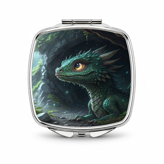 Fantasy Dragon Cave Scene Small Travel Purse Handbag Pocket Makeup Compact Mirror