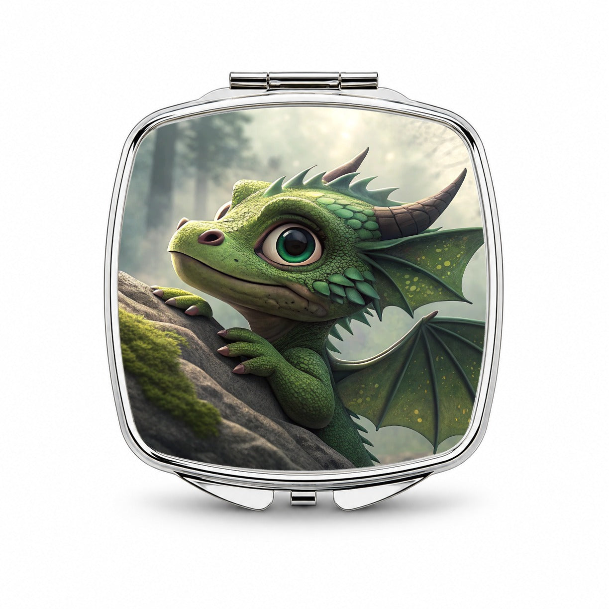 Fantasy Dragon Forest Scene Small Travel Purse Handbag Pocket Makeup Compact Mirror