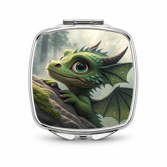 Fantasy Dragon Forest Scene Small Travel Purse Handbag Pocket Makeup Compact Mirror