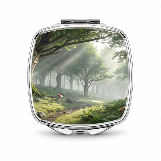 Foggy Woodland Forest Landscape Small Travel Purse Handbag Pocket Makeup Compact Mirror