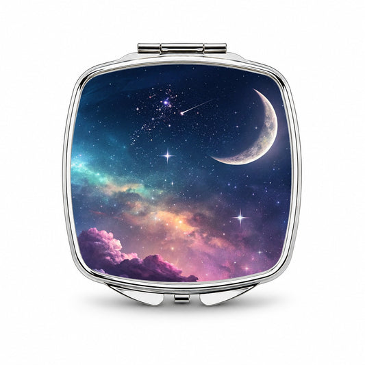 Galaxy Night Sky Moon Small Travel Purse Handbag Pocket Makeup Compact Mirror
