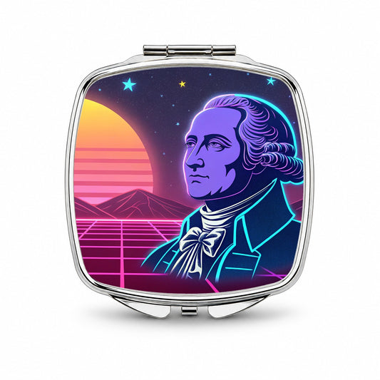 George Washington Synthwave Art Small Travel Purse Handbag Pocket Makeup Compact Mirror