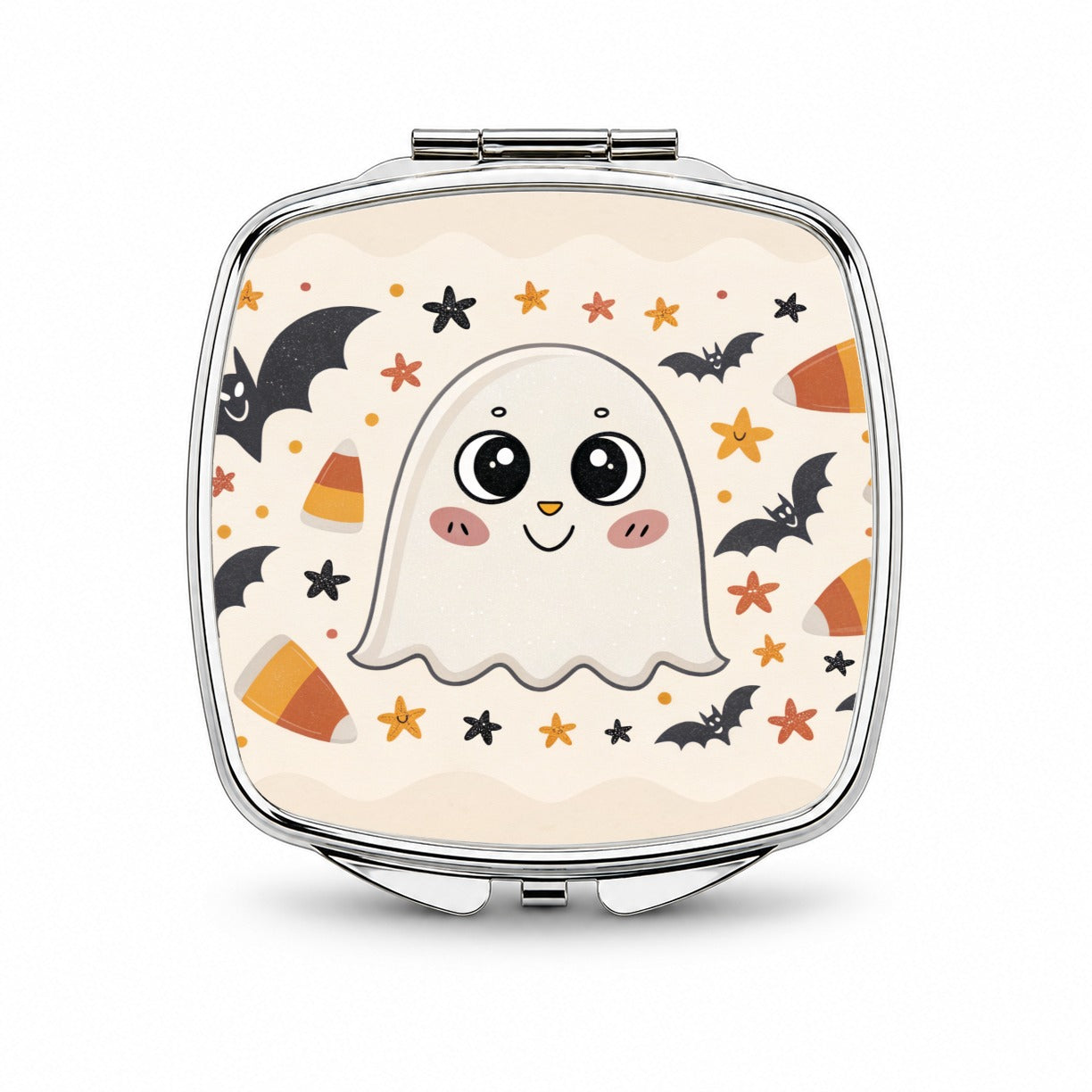 Halloween Ghost Candy Corn Pattern Small Travel Purse Handbag Pocket Makeup Compact Mirror