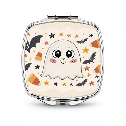 Halloween Ghost Candy Corn Pattern Small Travel Purse Handbag Pocket Makeup Compact Mirror