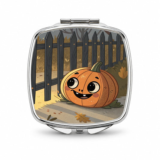 Halloween Pumpkin Jack O Lantern Fence Small Travel Purse Handbag Pocket Makeup Compact Mirror