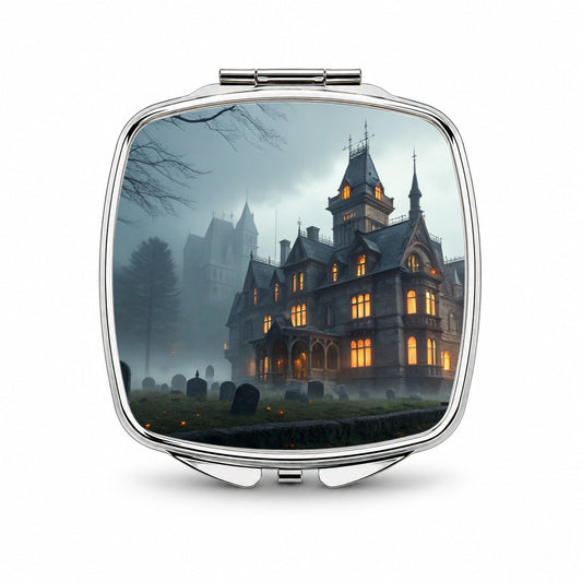 Haunted Victorian Mansion Halloween Small Travel Purse Handbag Pocket Makeup Compact Mirror