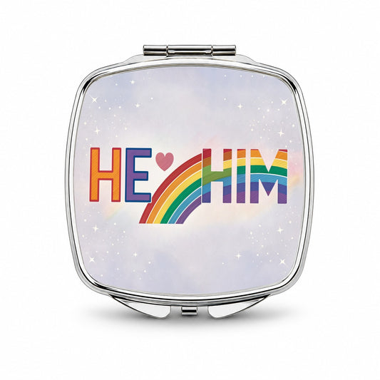 He Him Pride Love Small Travel Purse Handbag Pocket Makeup Compact Mirror