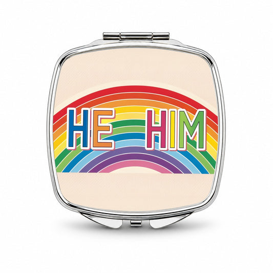 He Him Rainbow Love Pride Small Travel Purse Handbag Pocket Makeup Compact Mirror