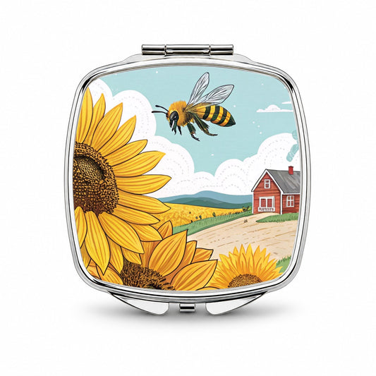Honeybee Sunflower Farm Small Travel Purse Handbag Pocket Makeup Compact Mirror