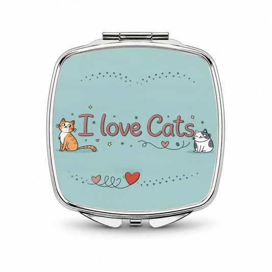 I Love Cats Adorable Small Travel Purse Handbag Pocket Makeup Compact Mirror