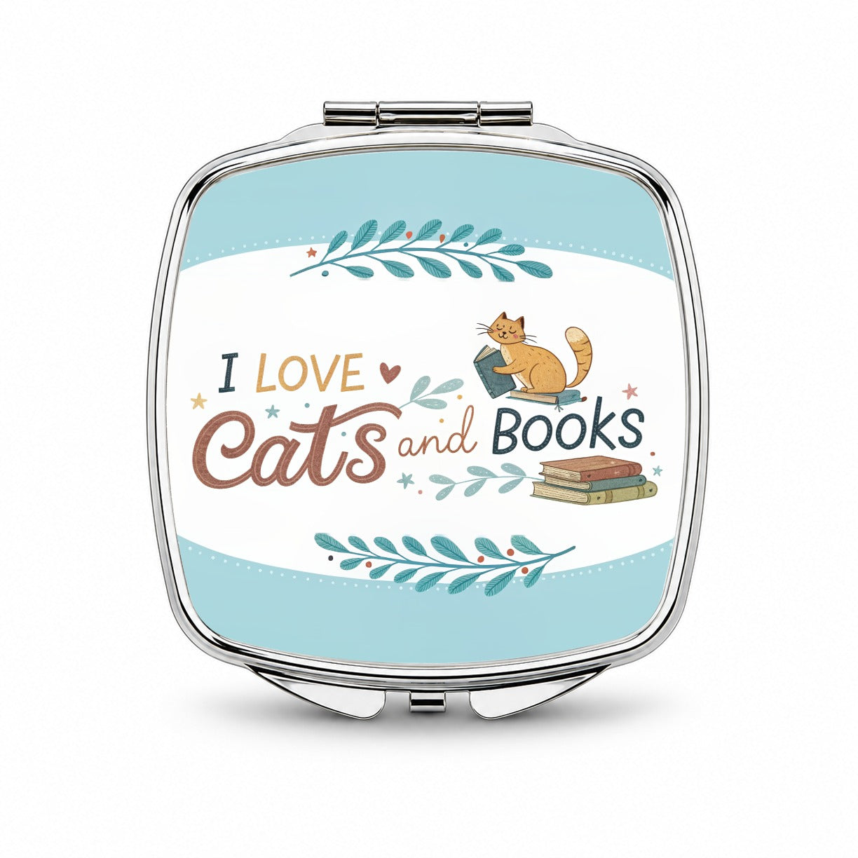 I Love Cats Books Reader Small Travel Purse Handbag Pocket Makeup Compact Mirror