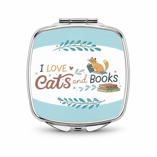 I Love Cats Books Reader Small Travel Purse Handbag Pocket Makeup Compact Mirror