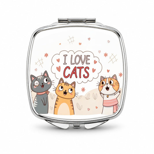 I Love Cats Cute Small Travel Purse Handbag Pocket Makeup Compact Mirror