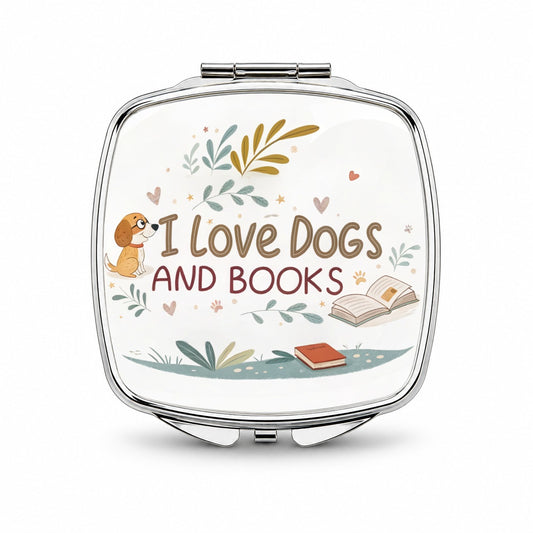 I Love Dogs Books Reading Small Travel Purse Handbag Pocket Makeup Compact Mirror
