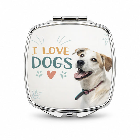 I Love Dogs Heart Small Travel Purse Handbag Pocket Makeup Compact Mirror
