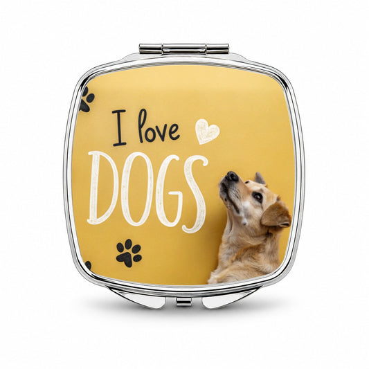 I Love Dogs Paw Prints Small Travel Purse Handbag Pocket Makeup Compact Mirror