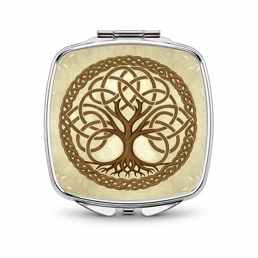 Irish Celtic Knot Heritage Tree of Life Small Travel Purse Handbag Pocket Makeup Compact Mirror