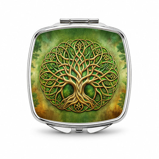 Irish Celtic Tree of Life Emblem Small Travel Purse Handbag Pocket Makeup Compact Mirror