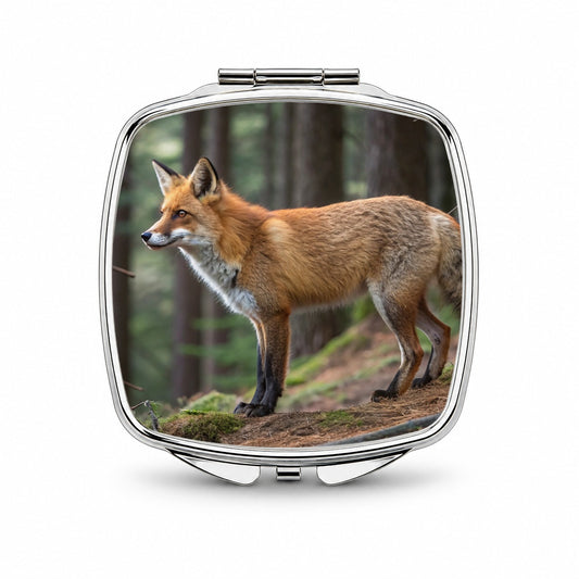 Japanese Fox Forest Small Travel Purse Handbag Pocket Makeup Compact Mirror