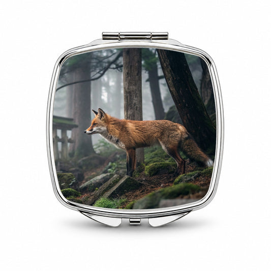 Japanese Fox Woodland Small Travel Purse Handbag Pocket Makeup Compact Mirror