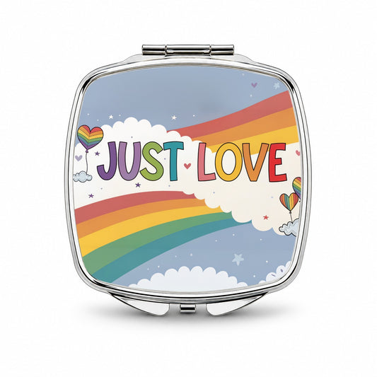 Just Love Rainbows Balloons Pride Small Travel Purse Handbag Pocket Makeup Compact Mirror
