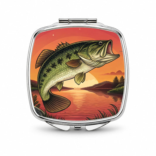 Largemouth Bass Trophy Fishing Sunset Small Travel Purse Handbag Pocket Makeup Compact Mirror