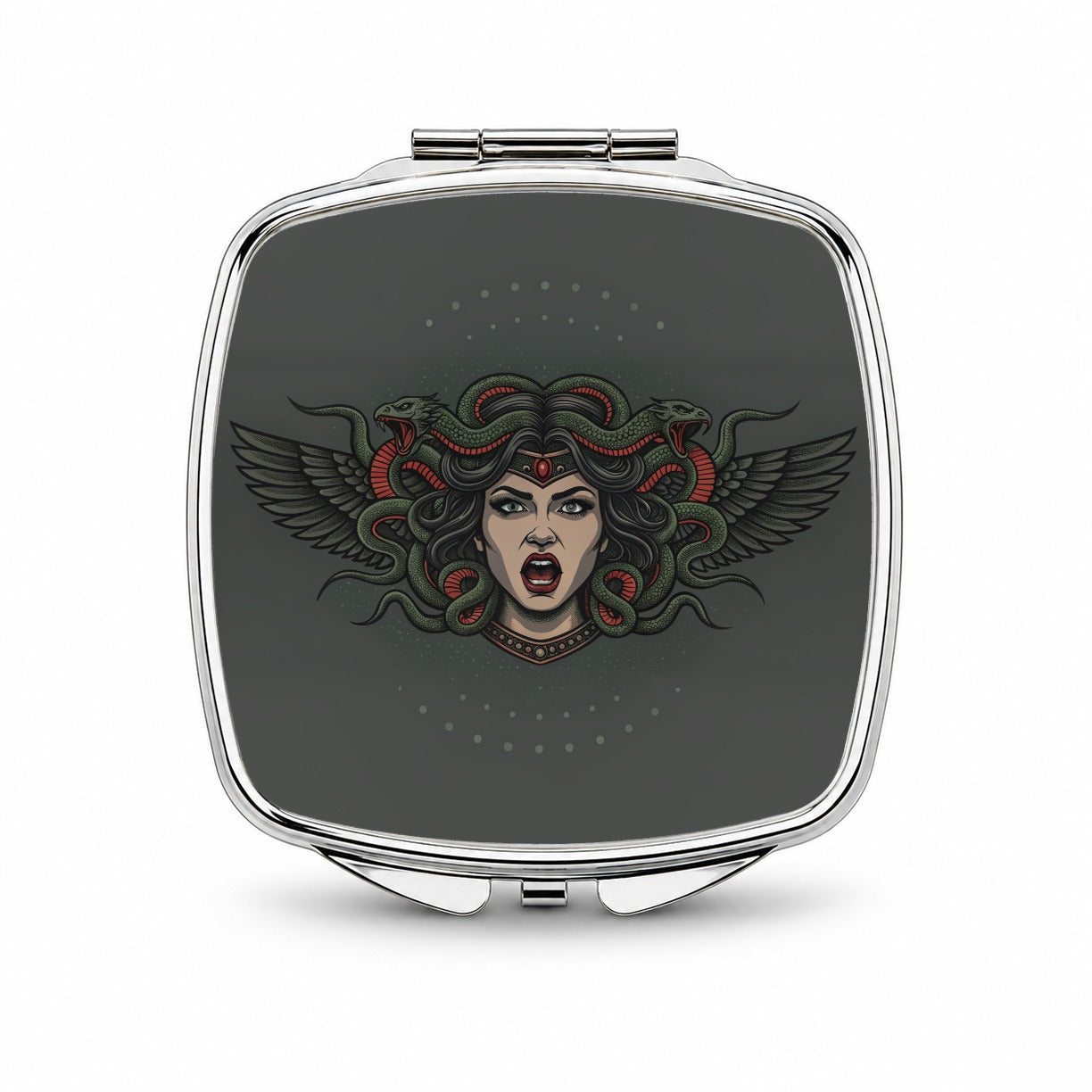 Medusa Gorgon Snake Tattoo Style Small Travel Purse Handbag Pocket Makeup Compact Mirror