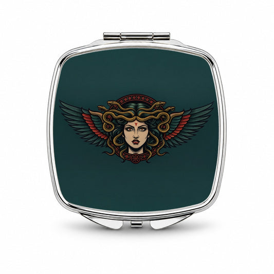 Medusa Mythological Snake Queen Small Travel Purse Handbag Pocket Makeup Compact Mirror