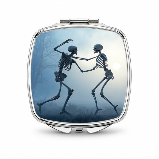 Misty Dancing Skeleton Couple Small Travel Purse Handbag Pocket Makeup Compact Mirror