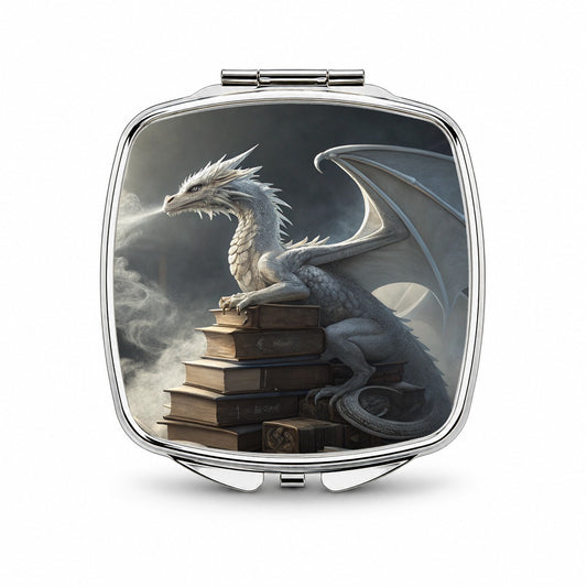 Misty Dragon Sitting On Books Small Travel Purse Handbag Pocket Makeup Compact Mirror