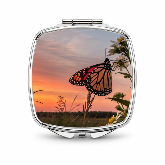 Monarch Butterfly At Sunset Small Travel Purse Handbag Pocket Makeup Compact Mirror