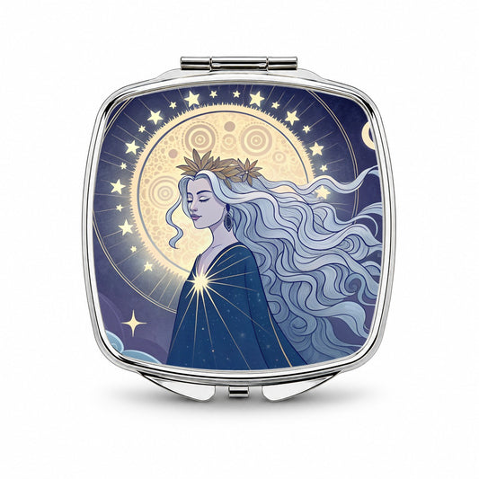 Moon Goddess Cosmic Tarot Small Travel Purse Handbag Pocket Makeup Compact Mirror