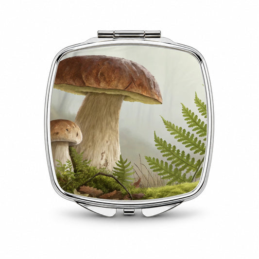 Mushroom Fern Botanical Art Small Travel Purse Handbag Pocket Makeup Compact Mirror