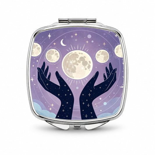 Mystical Moon Phases Small Travel Purse Handbag Pocket Makeup Compact Mirror