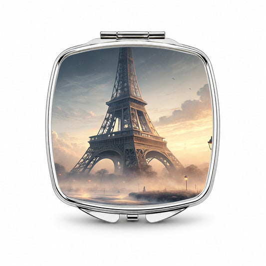 Paris France Eiffel Tower Mist Small Travel Purse Handbag Pocket Makeup Compact Mirror