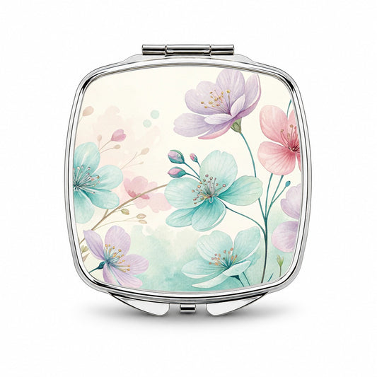 Pastel Flowers Botanical Art Small Travel Purse Handbag Pocket Makeup Compact Mirror