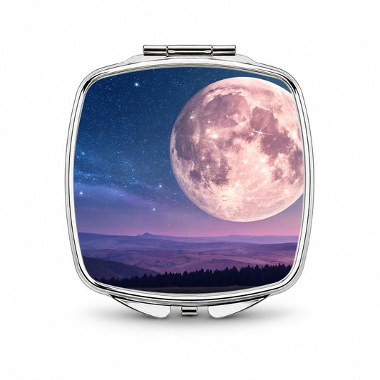 Pastel Moon At Night Small Travel Purse Handbag Pocket Makeup Compact Mirror