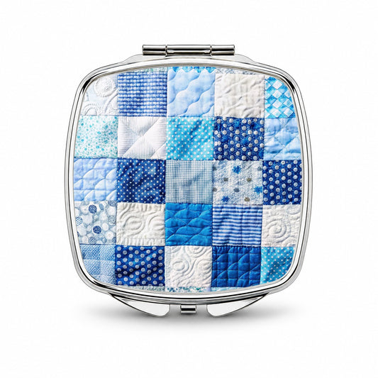Patchwork Quilt Blue Small Travel Purse Handbag Pocket Makeup Compact Mirror