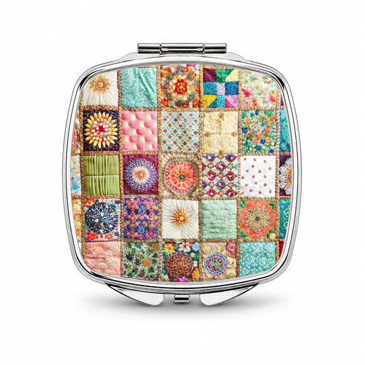 Patchwork Quilt Bohemian Small Travel Purse Handbag Pocket Makeup Compact Mirror