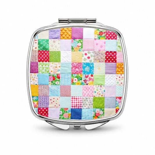 Patchwork Quilt Colorful Small Travel Purse Handbag Pocket Makeup Compact Mirror